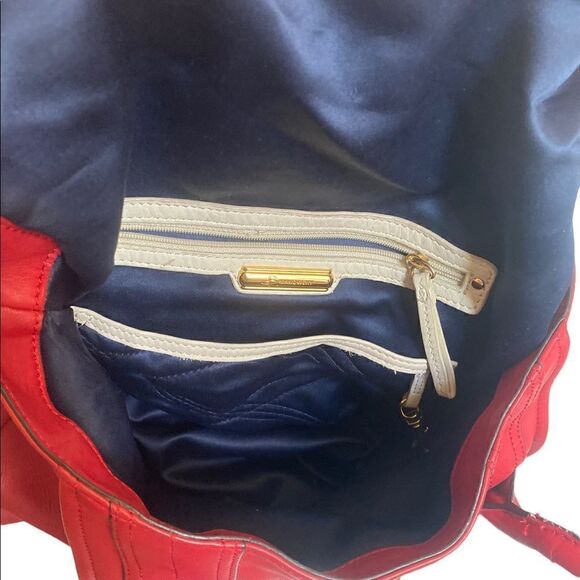 B. MAKOWSKY Red Leather Gold Hardware Tall Handles  Shoulder Bag Tote - Picture 7 of 12